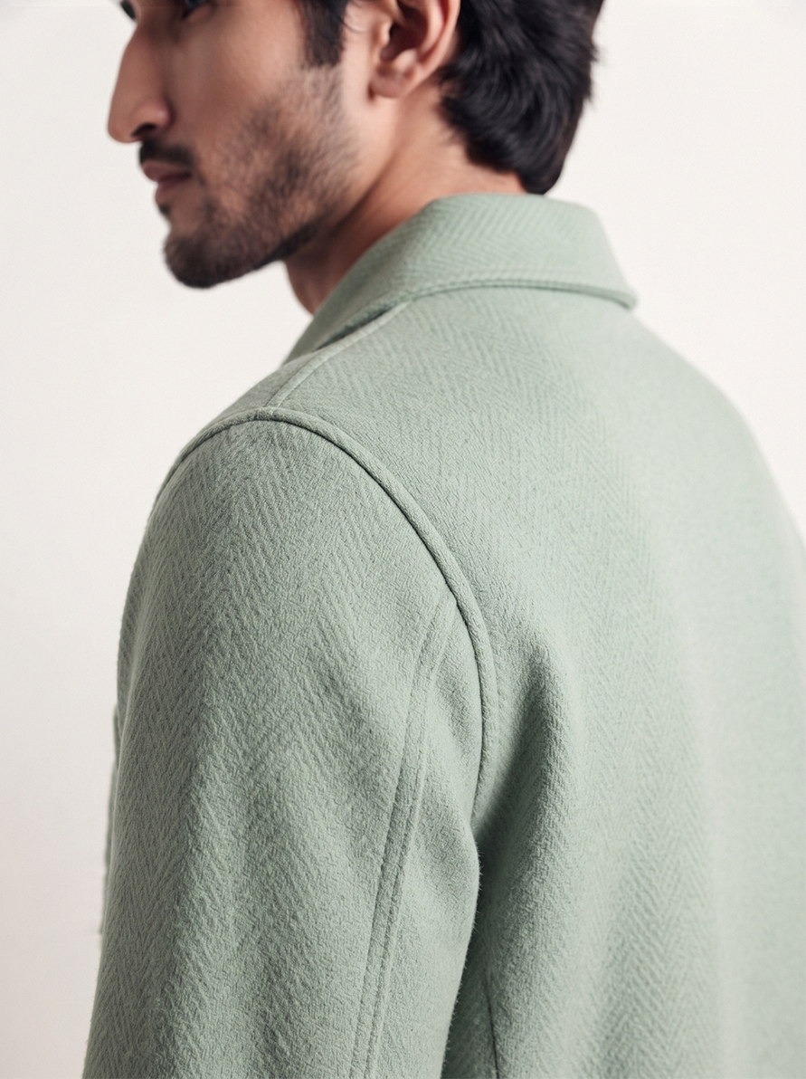 Flat Knit Zip Up Polo Matcha (003)