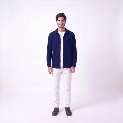 Waffle Knit Button Down Polo Navy (002)