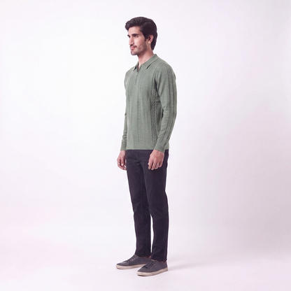 Cable Knit Zip Polo Matcha (004)