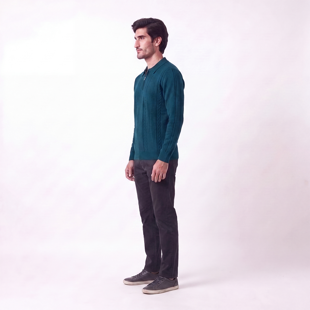 Cable Knit Zip Polo Blue (004)