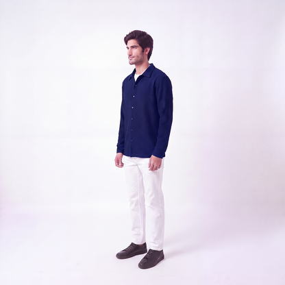 Waffle Knit Button Down Polo Navy (002)