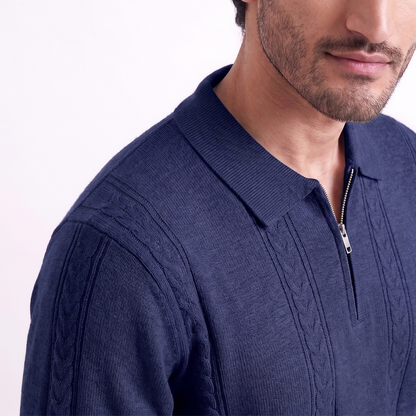 Cable Knit Zip Polo Navy (004)