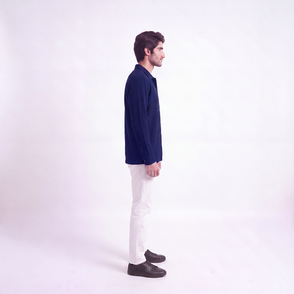 Waffle Knit Button Down Polo Navy (002)