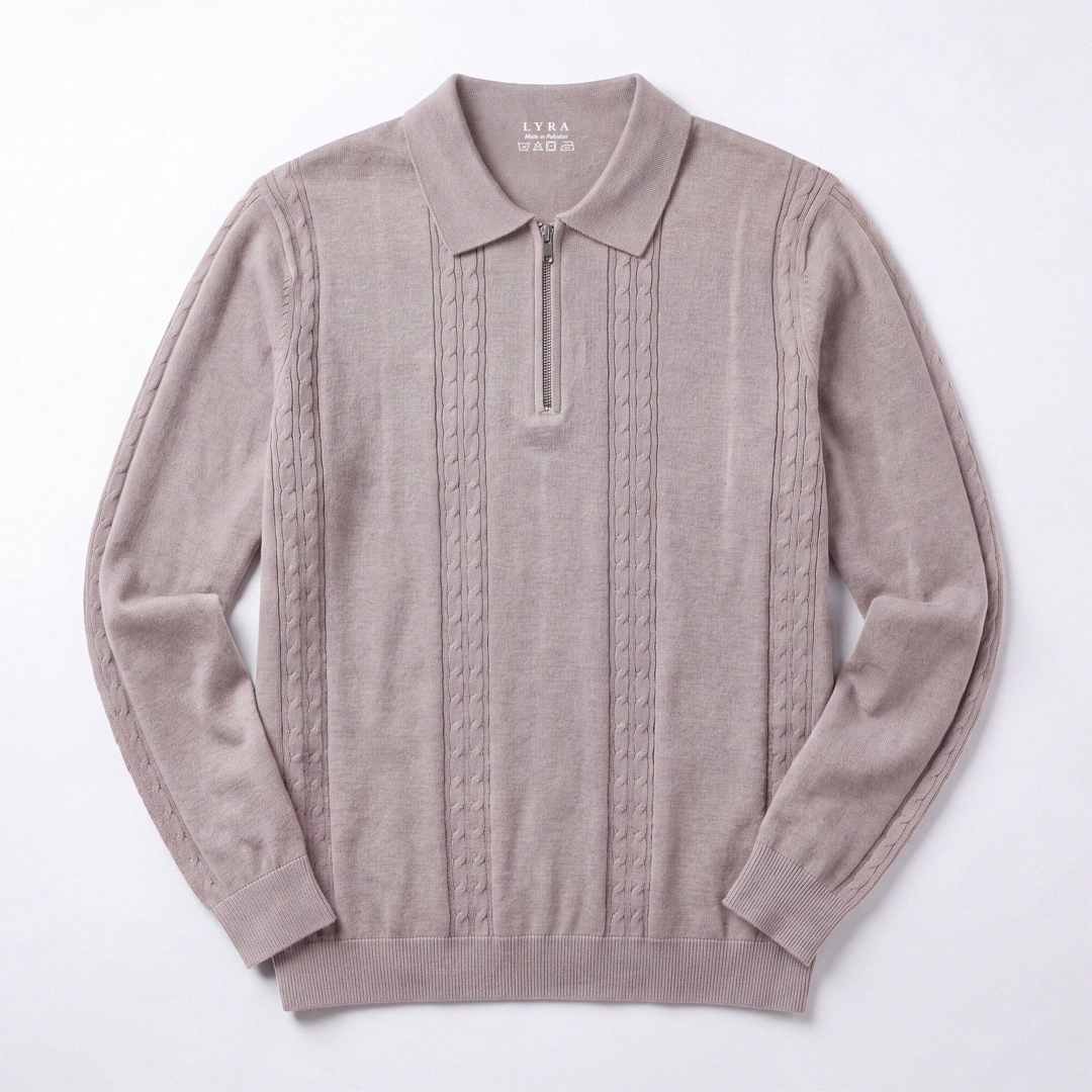Cable Knit Zip Polo Grey (004)