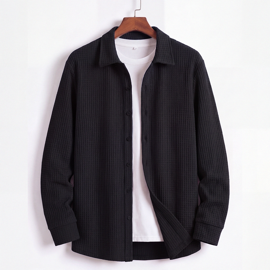 Waffle Knit Button Down Polo Black (002)