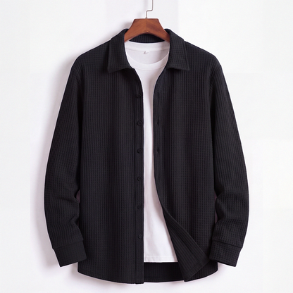 Waffle Knit Button Down Polo Black (002)