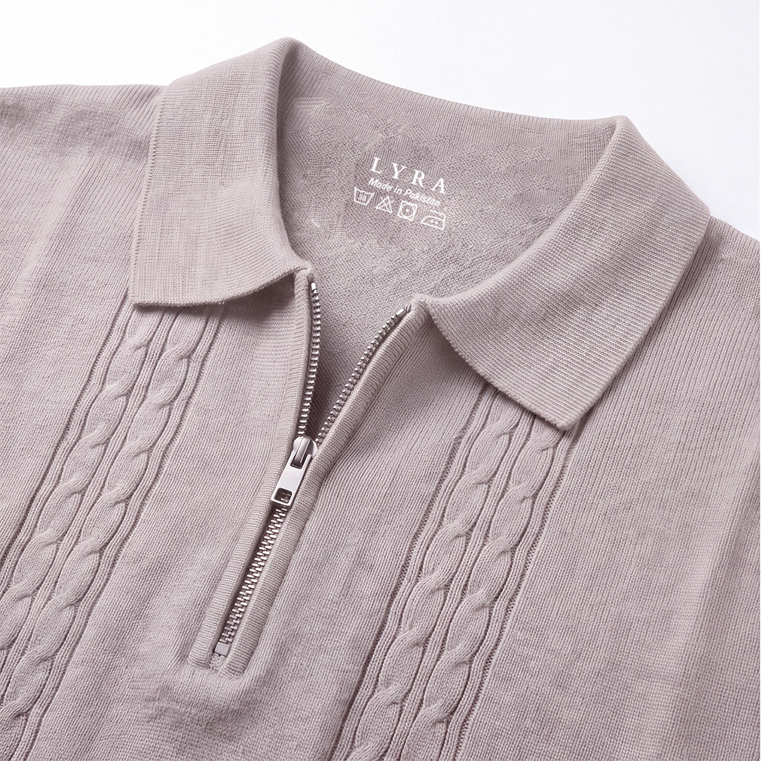 Cable Knit Zip Polo Grey (004)