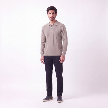 Cable Knit Zip Polo Grey (004)