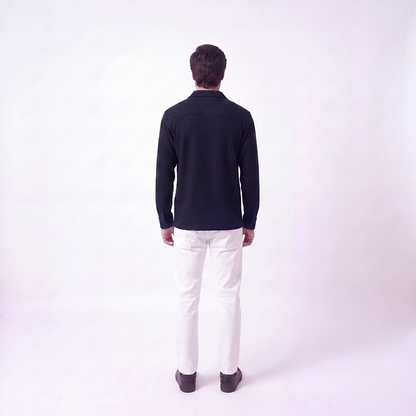 Waffle Knit Button Down Polo Black (002)
