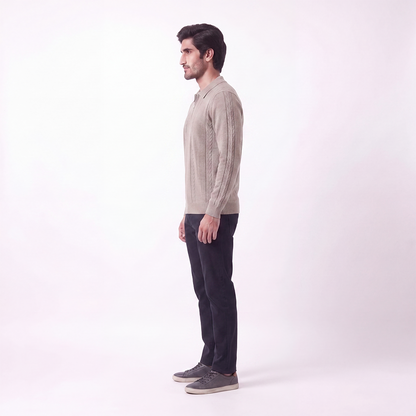 Cable Knit Zip Polo Grey (004)