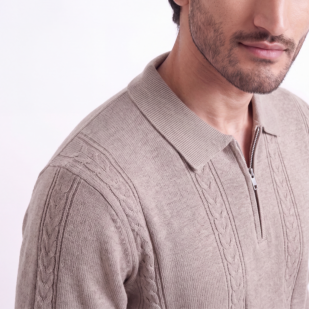 Cable Knit Zip Polo Grey (004)