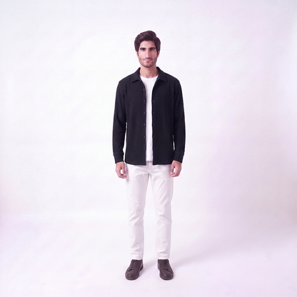 Waffle Knit Button Down Polo Black (002)