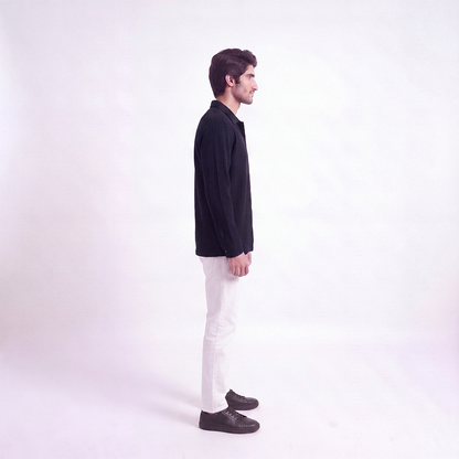 Waffle Knit Button Down Polo Black (002)