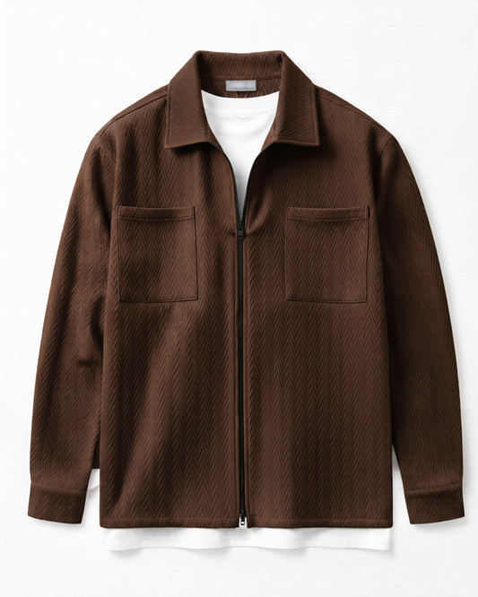Flat Knit Zip Up Polo Brown (003)