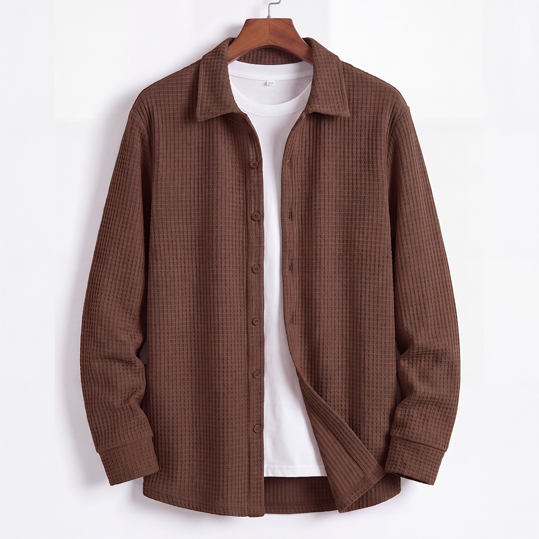 Waffle Knit Button Down Polo Brown (002)