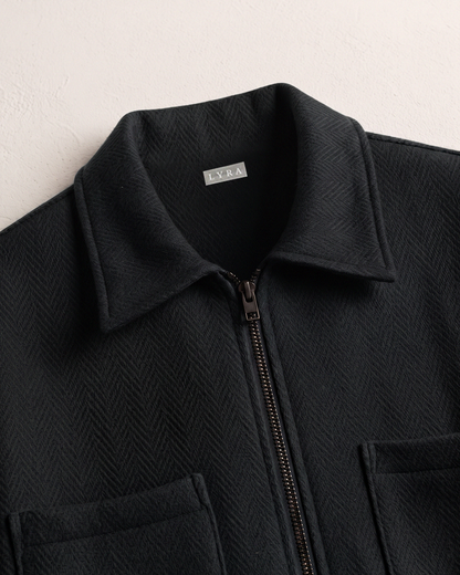 Flat Knit Zip Up Polo Black (003)