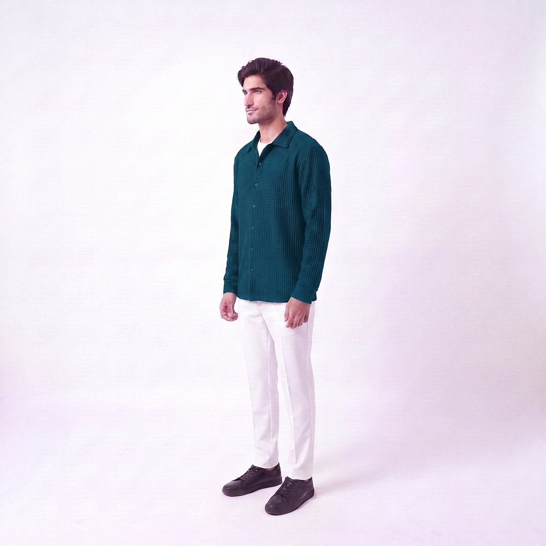 Waffle Knit Button Down Polo Zinc (002)