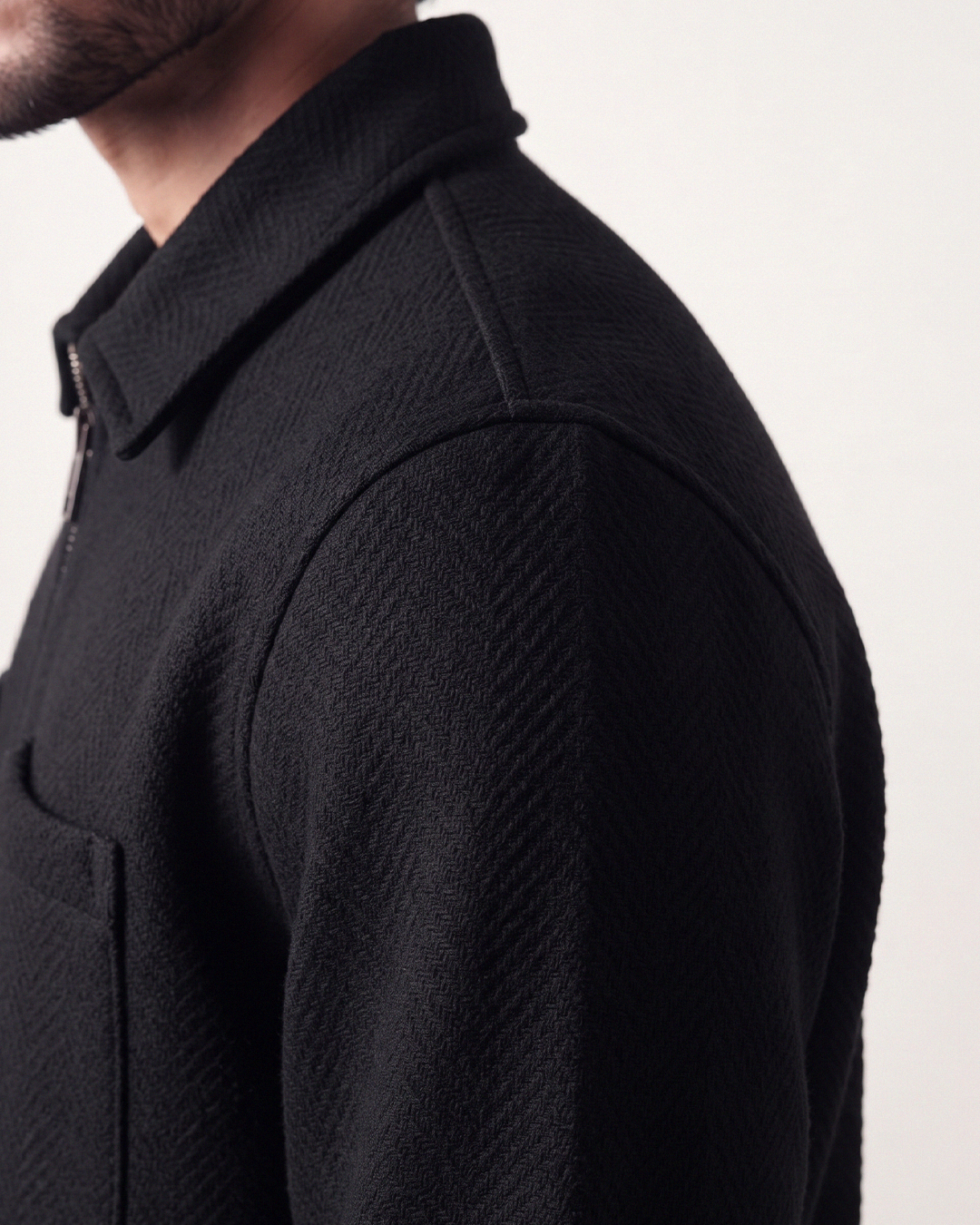 Flat Knit Zip Up Polo Black (003)
