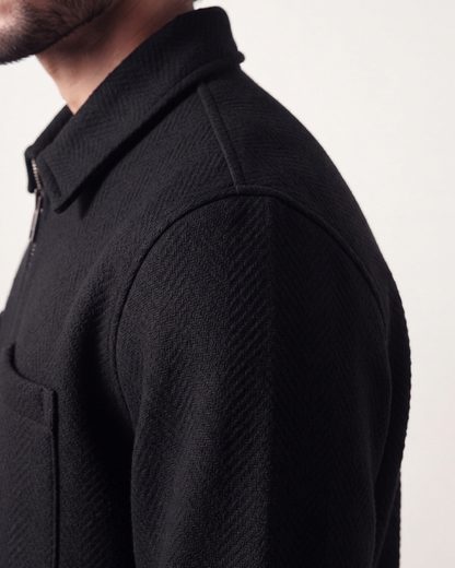 Flat Knit Zip Up Polo Black (003)