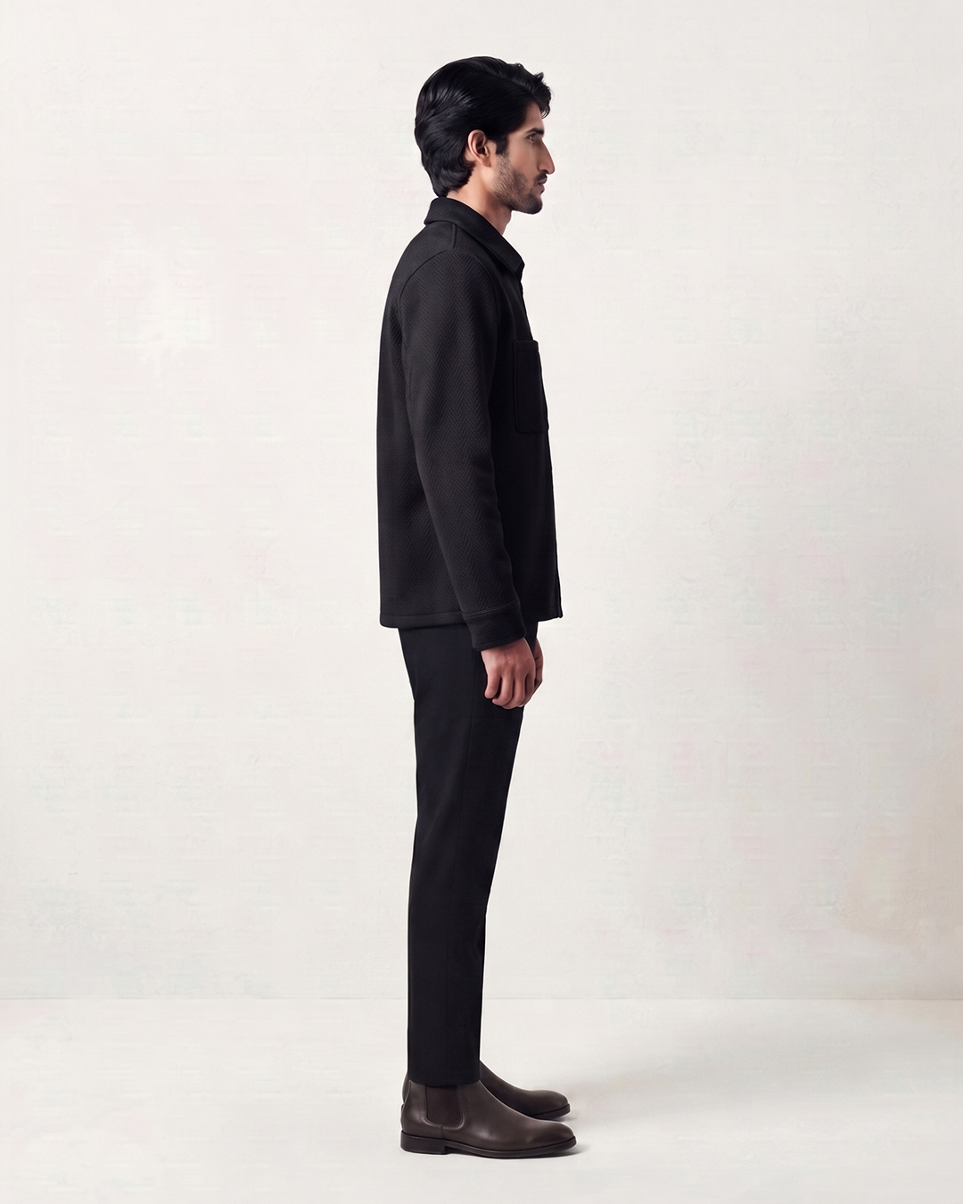 Flat Knit Zip Up Polo Black (003)