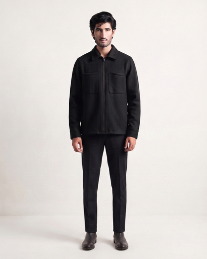 Flat Knit Zip Up Polo Black (003)