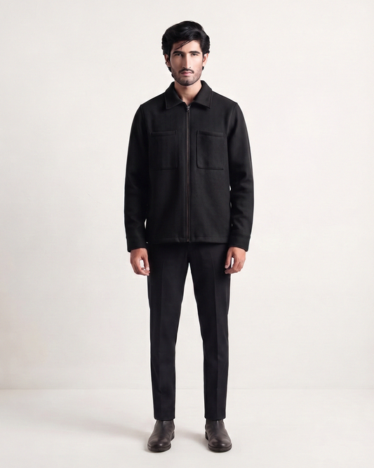 Flat Knit Zip Up Polo Black (003)