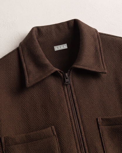 Flat Knit Zip Up Polo Brown (003)