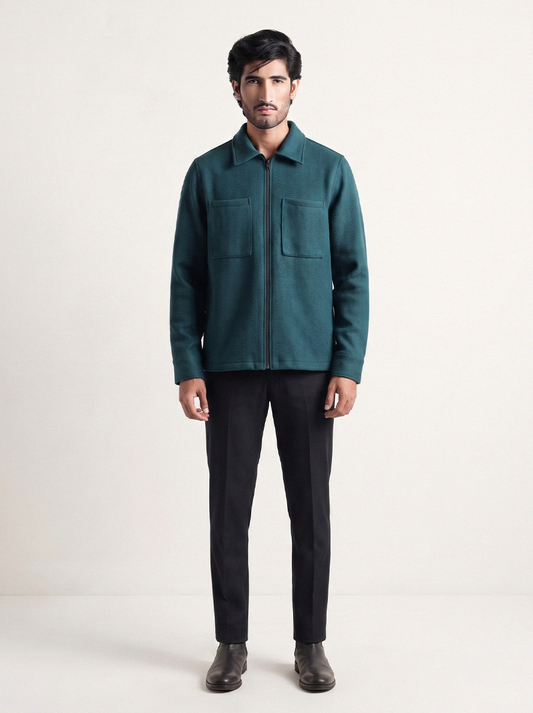 Flat Knit Zip Up Polo Blue (003)