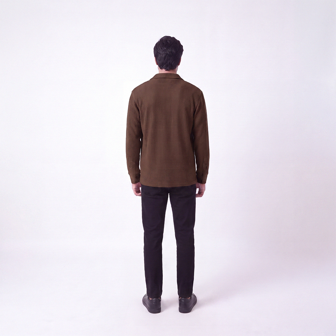 Waffle Knit Button Down Polo Brown (002)