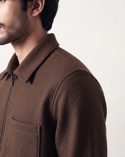Flat Knit Zip Up Polo Brown (003)