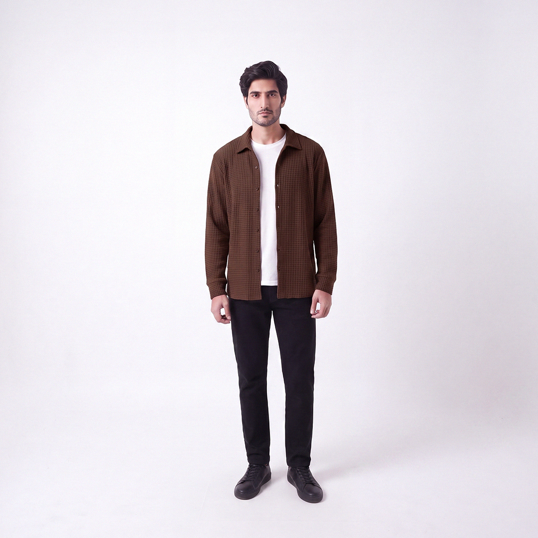 Waffle Knit Button Down Polo Brown (002)