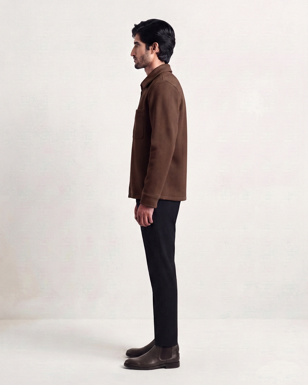 Flat Knit Zip Up Polo Brown (003)