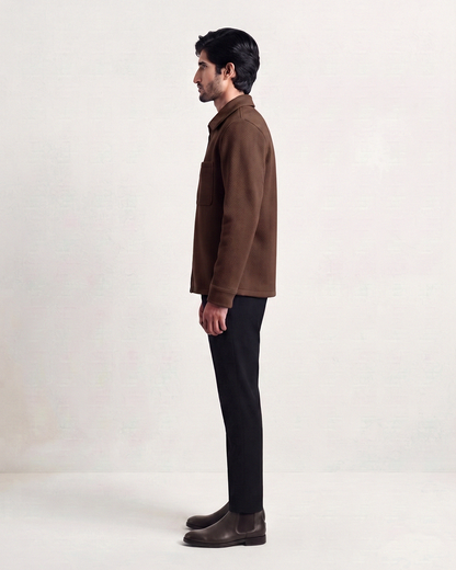 Flat Knit Zip Up Polo Brown (003)