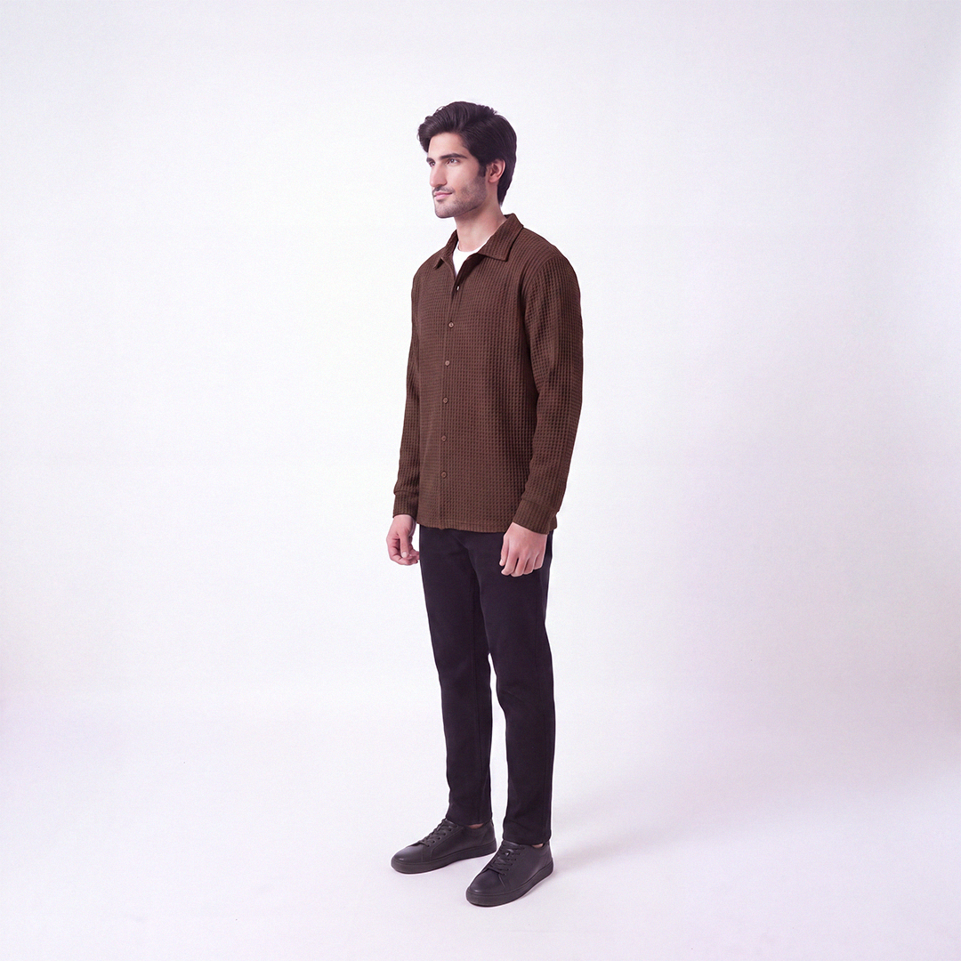 Waffle Knit Button Down Polo Brown (002)