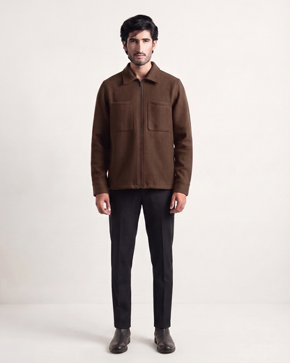Flat Knit Zip Up Polo Brown (003)