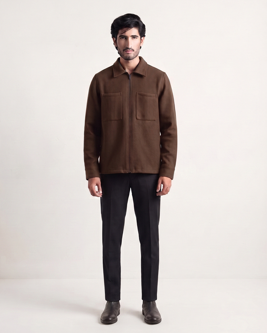 Flat Knit Zip Up Polo Brown (003)