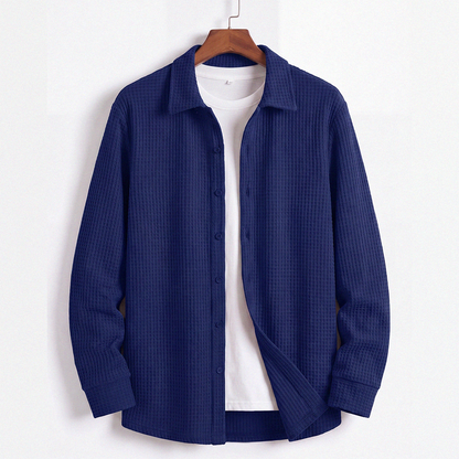 Waffle Knit Button Down Polo Navy (002)