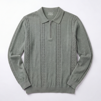 Cable Knit Zip Polo Matcha (004)