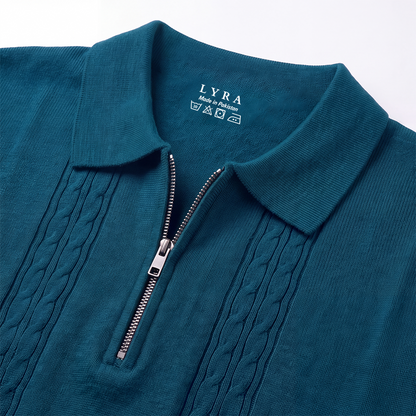 Cable Knit Zip Polo Blue (004)