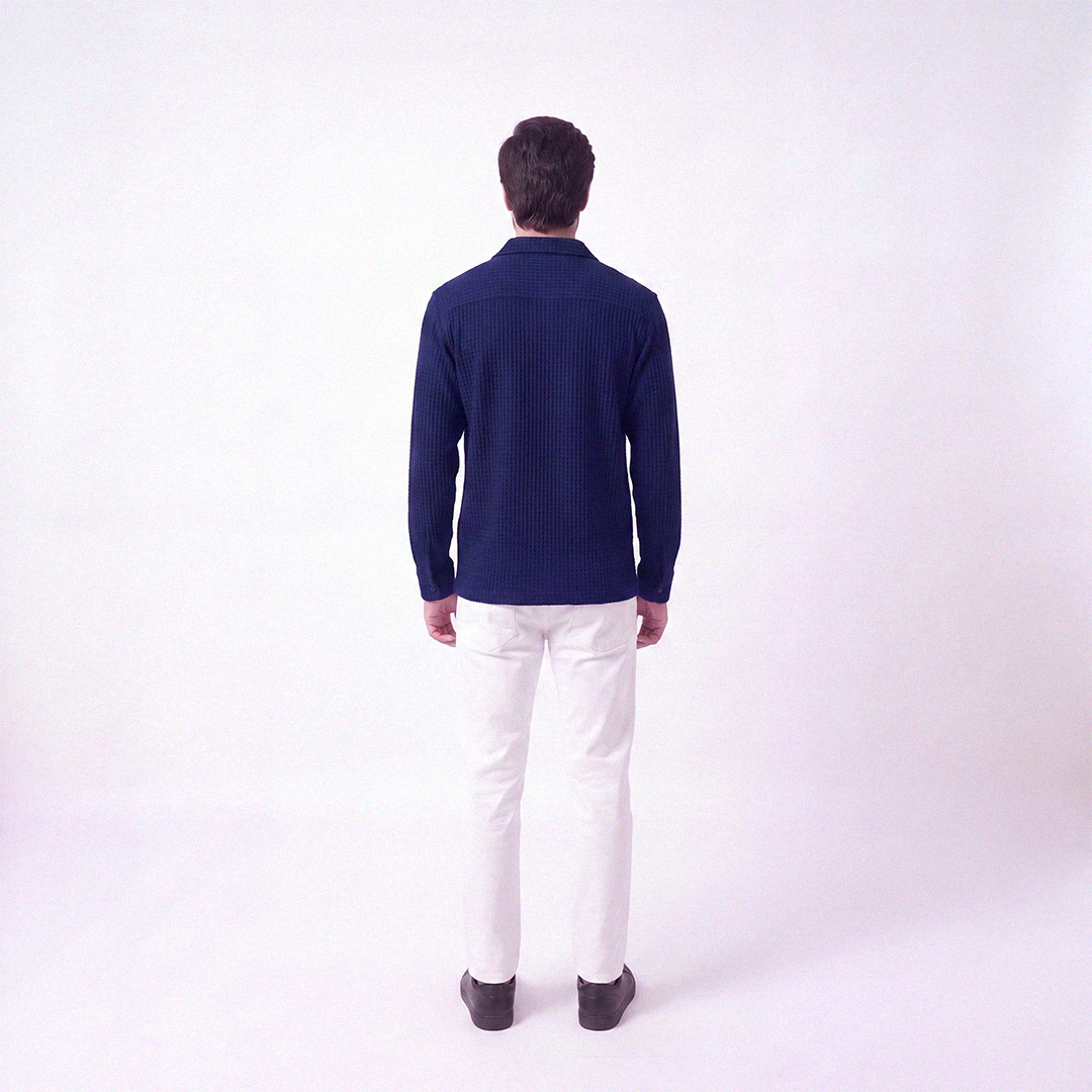 Waffle Knit Button Down Polo Navy (002)
