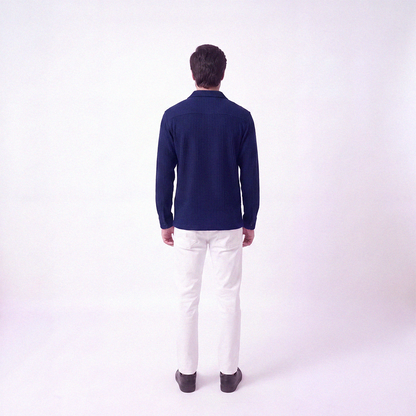 Waffle Knit Button Down Polo Navy (002)