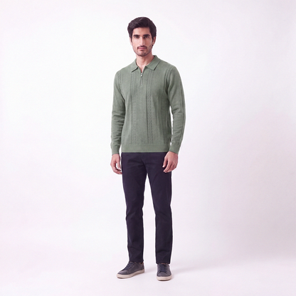 Cable Knit Zip Polo Matcha (004)