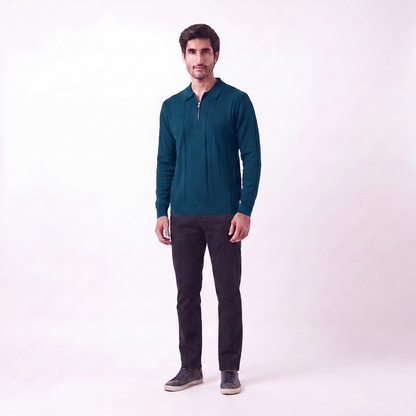 Cable Knit Zip Polo Blue (004)