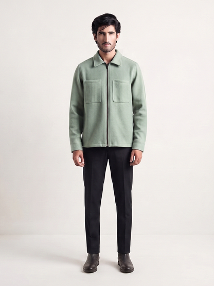 Flat Knit Zip Up Polo Matcha (003)