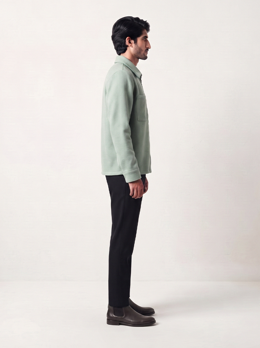 Flat Knit Zip Up Polo Matcha (003)