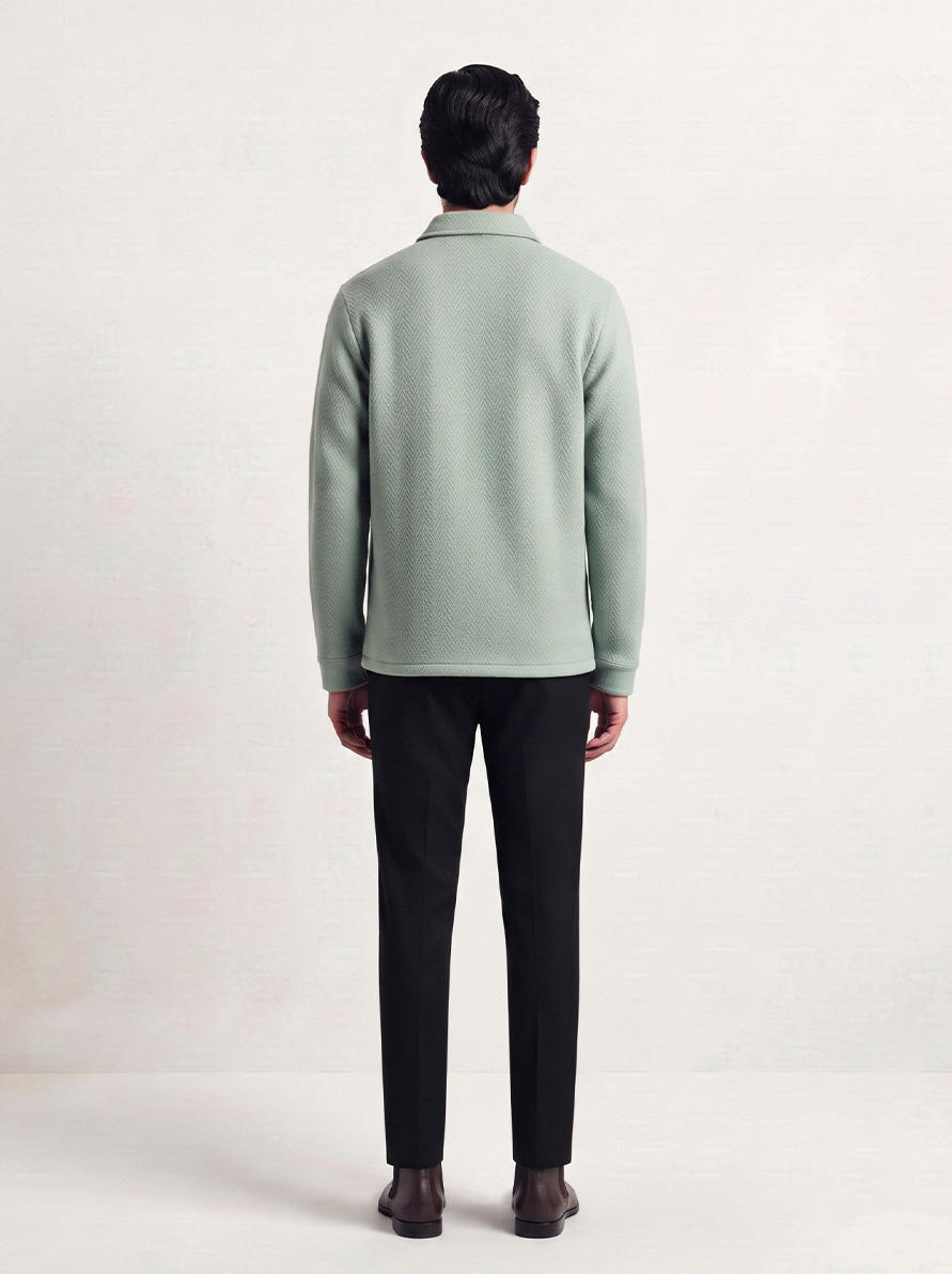 Flat Knit Zip Up Polo Matcha (003)