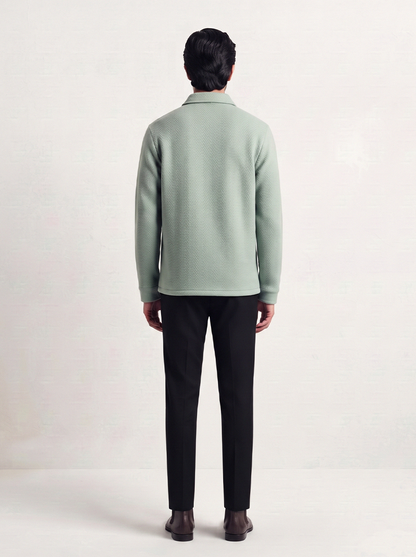 Flat Knit Zip Up Polo Matcha (003)