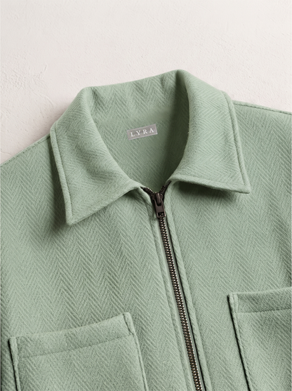 Flat Knit Zip Up Polo Matcha (003)